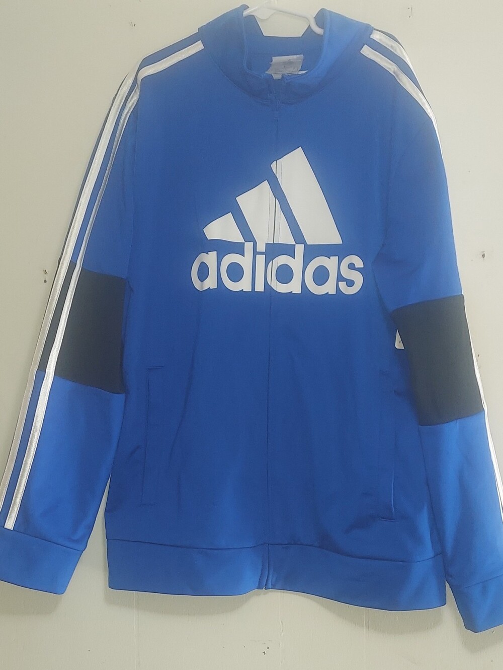 adidas Blue Full-Zip Logo Track Jacket with Black Elbow Panels